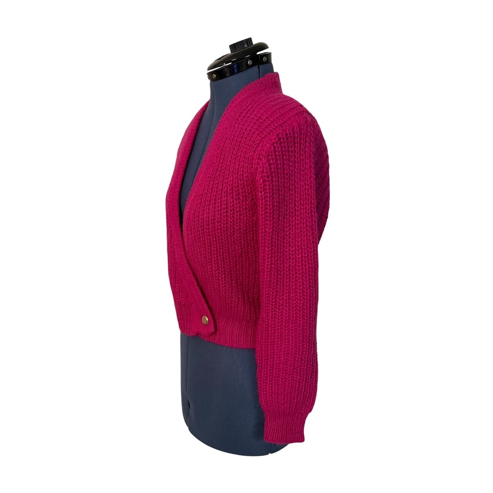 Vintage SK & Company Petite Mohair Wool Wrap Cardigan Hot Pink 80s Barbiecore S - Picture 2 of 12